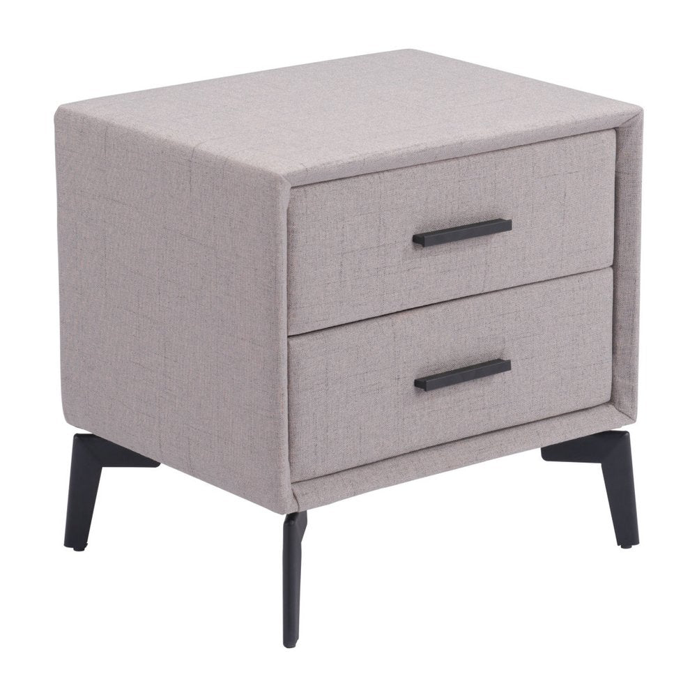 20" Gray and Black Fabric Wood and Steel End Table With Two Drawers HomeRoots