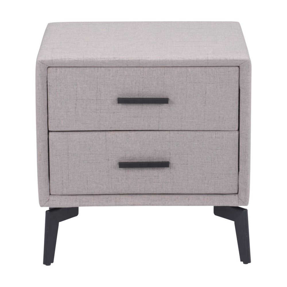 20" Gray and Black Fabric Wood and Steel End Table With Two Drawers HomeRoots