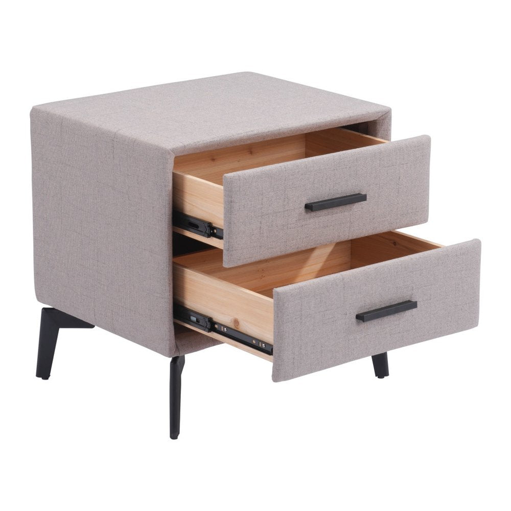 20" Gray and Black Fabric Wood and Steel End Table With Two Drawers HomeRoots