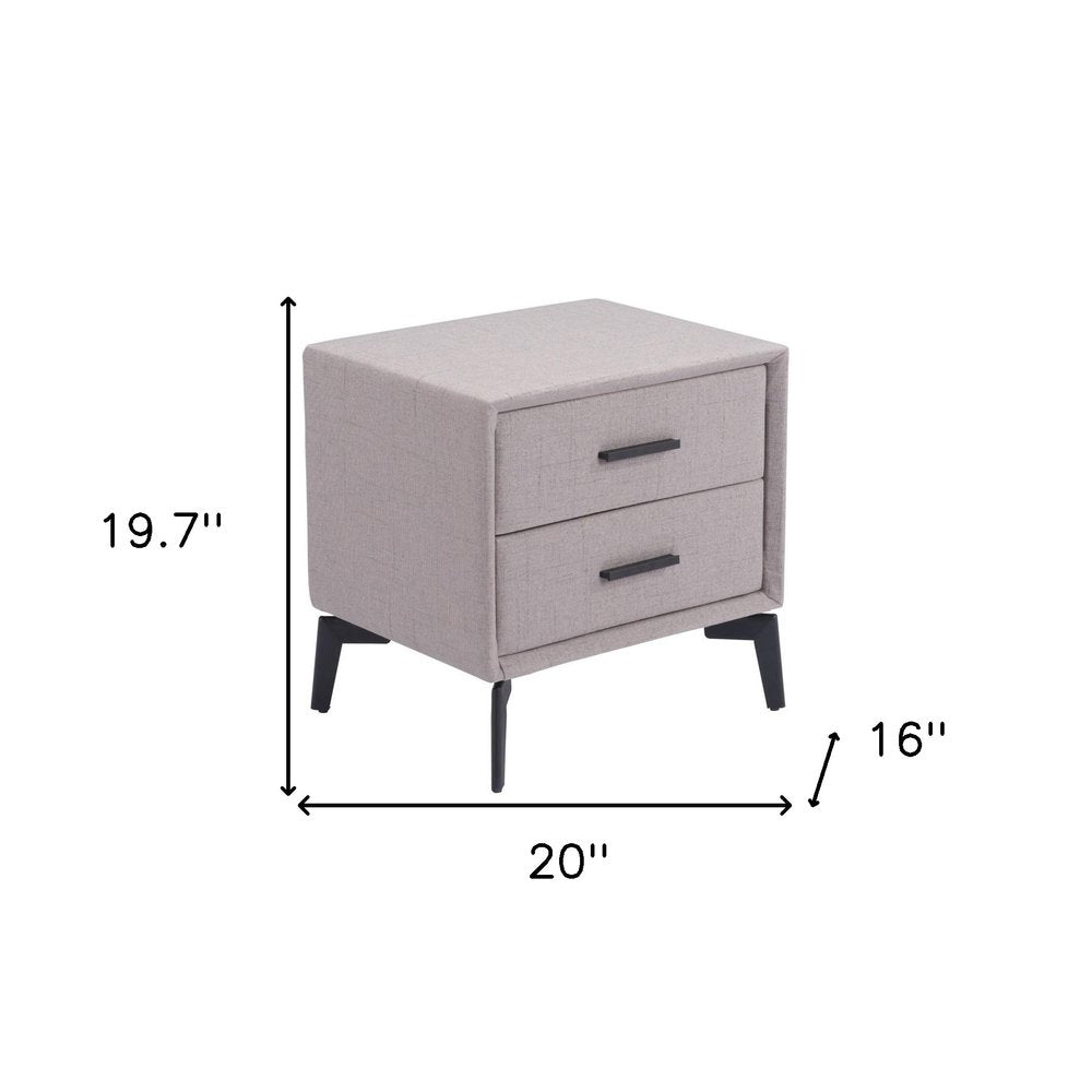 20" Gray and Black Fabric Wood and Steel End Table With Two Drawers HomeRoots