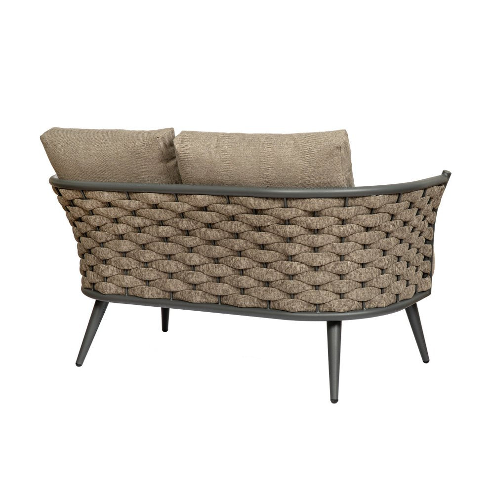56" Dark Gray Aluminum Outdoor Love Seat with Taupe Cushions HomeRoots