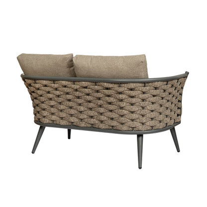 56" Dark Gray Aluminum Outdoor Love Seat with Taupe Cushions HomeRoots