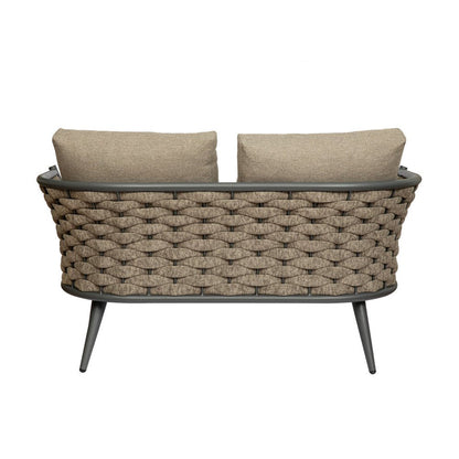 56" Dark Gray Aluminum Outdoor Love Seat with Taupe Cushions HomeRoots