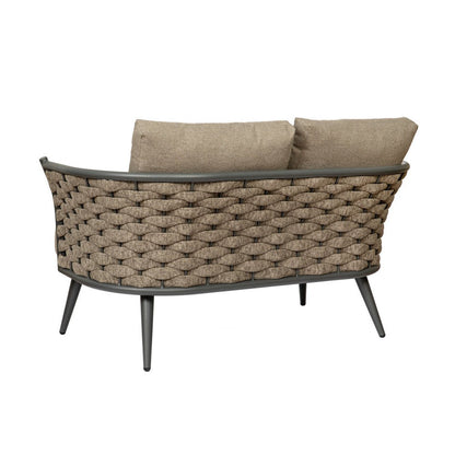 56" Dark Gray Aluminum Outdoor Love Seat with Taupe Cushions HomeRoots