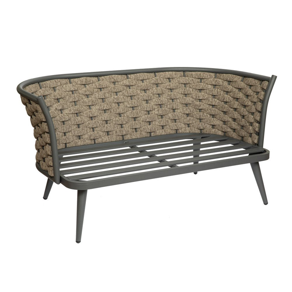 56" Dark Gray Aluminum Outdoor Love Seat with Taupe Cushions HomeRoots