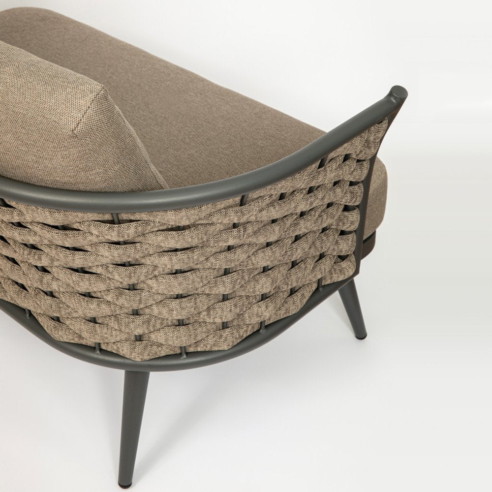 56" Dark Gray Aluminum Outdoor Love Seat with Taupe Cushions HomeRoots