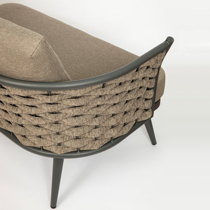 56" Dark Gray Aluminum Outdoor Love Seat with Taupe Cushions HomeRoots