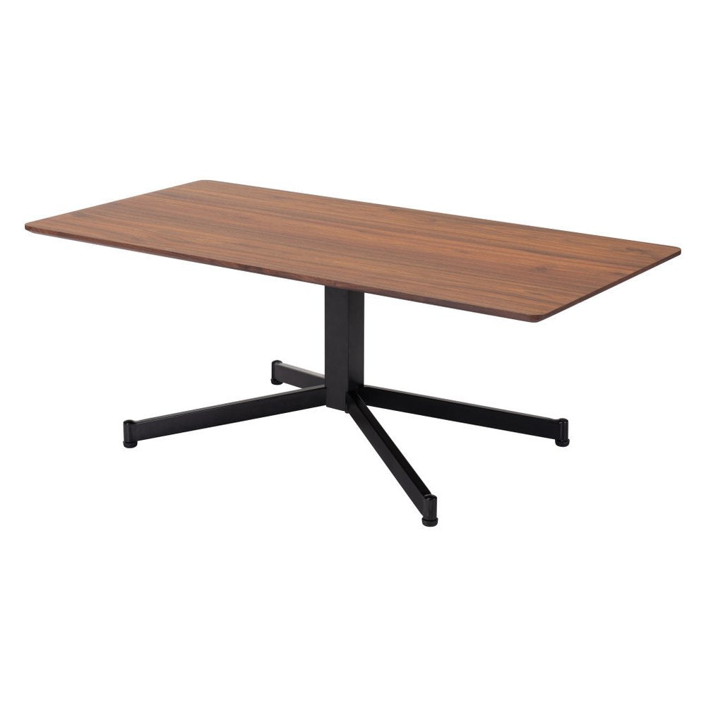 48" Brown and Black Wood and Steel Pedestal Coffee Table HomeRoots