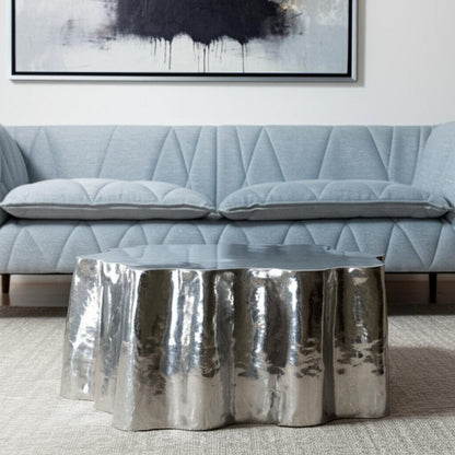 37" Silver Aluminum Free Form Solid Coffee Table HomeRoots