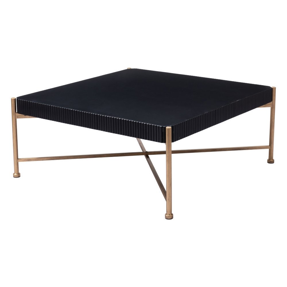 42" Black and Gold Solid Wood and Steel Square Coffee Table HomeRoots