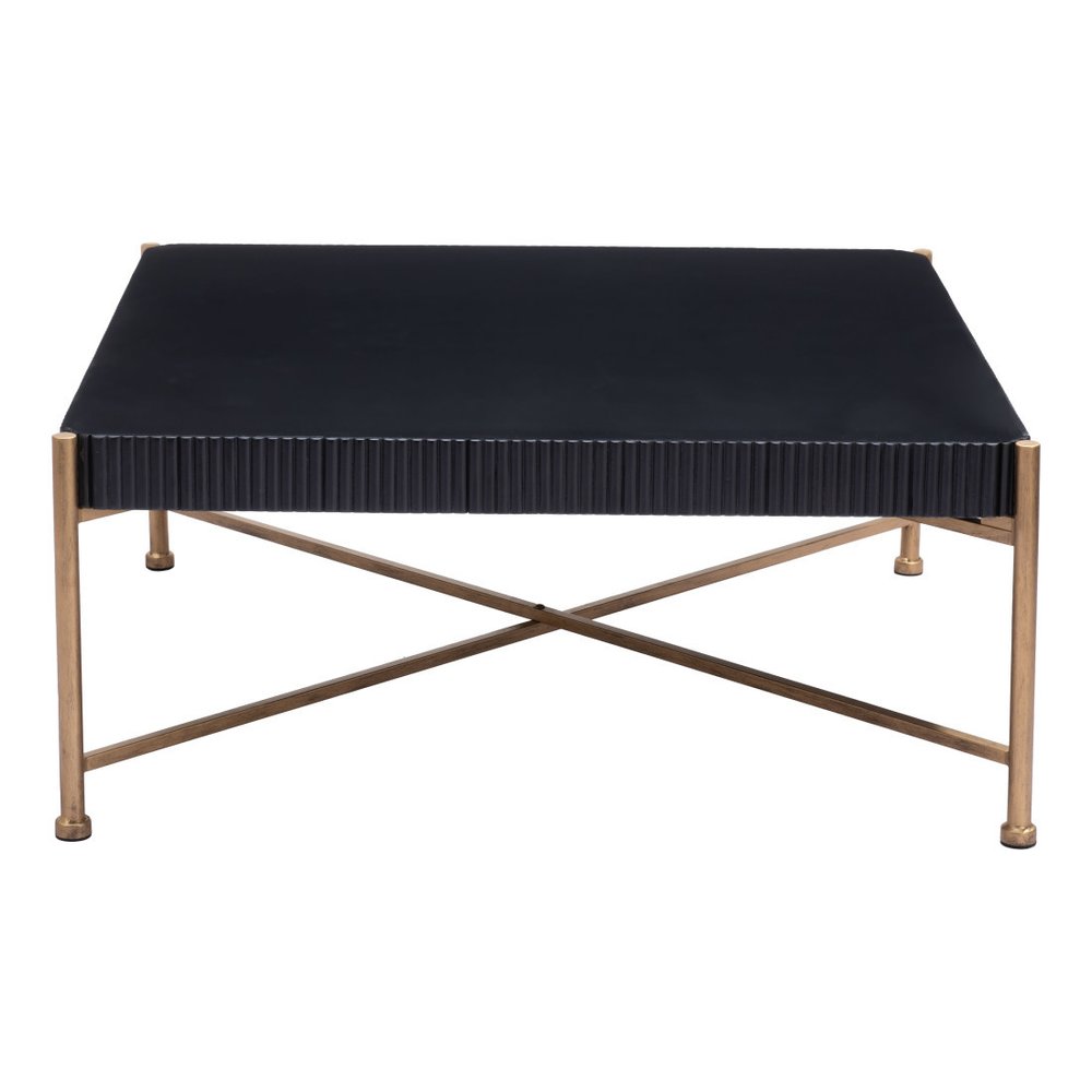 42" Black and Gold Solid Wood and Steel Square Coffee Table HomeRoots