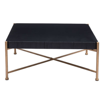 42" Black and Gold Solid Wood and Steel Square Coffee Table HomeRoots