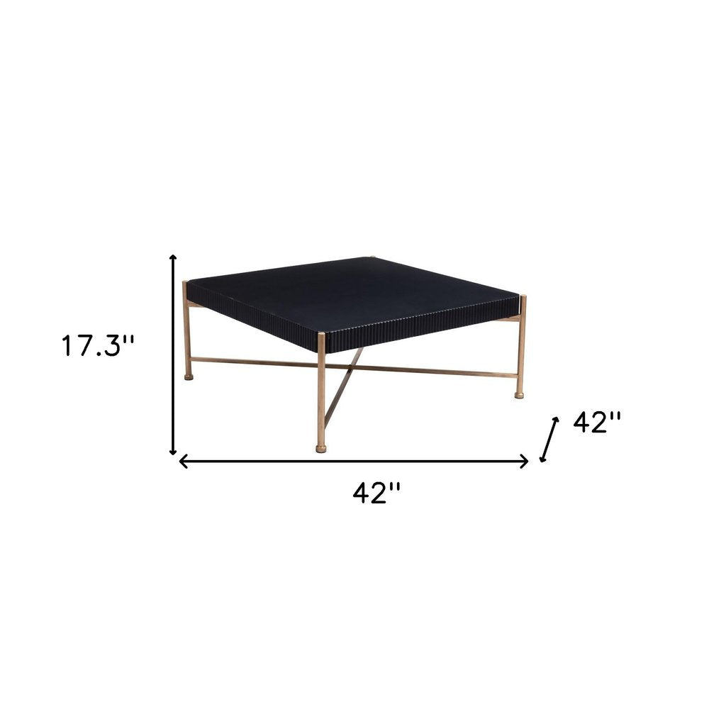 42" Black and Gold Solid Wood and Steel Square Coffee Table HomeRoots