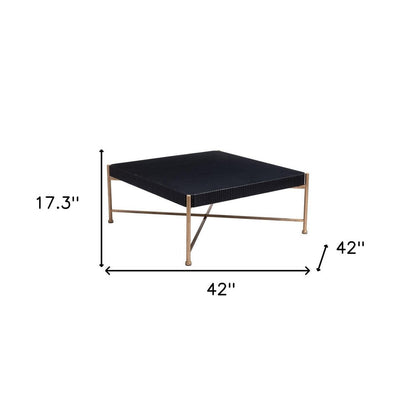 42" Black and Gold Solid Wood and Steel Square Coffee Table HomeRoots