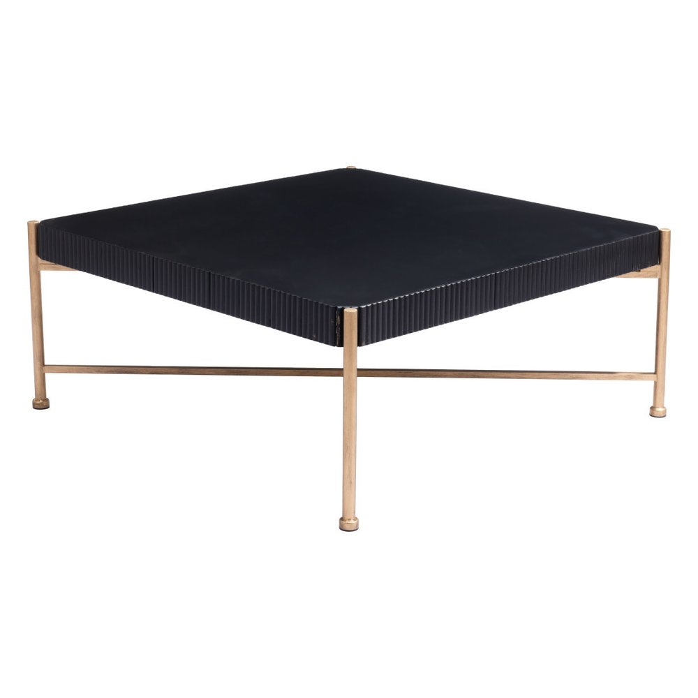 42" Black and Gold Solid Wood and Steel Square Coffee Table HomeRoots