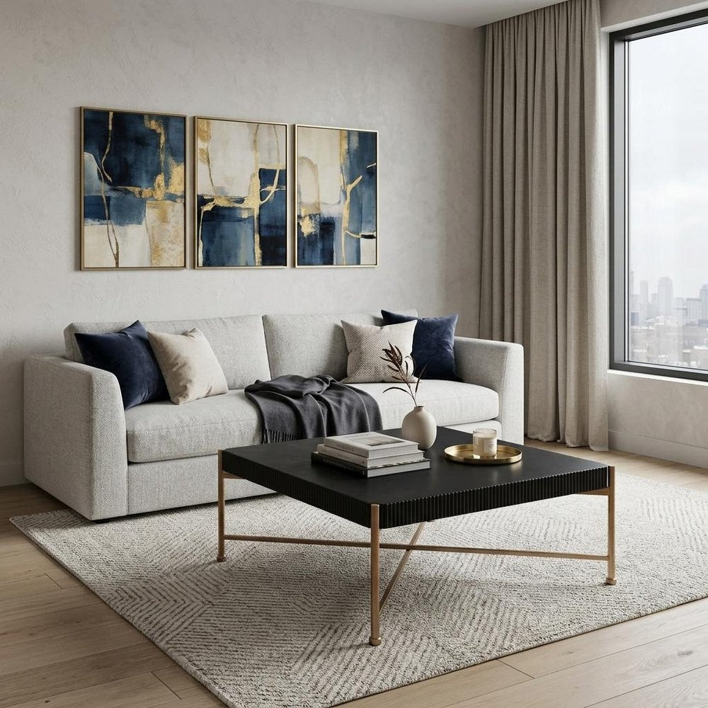 42" Black and Gold Solid Wood and Steel Square Coffee Table HomeRoots