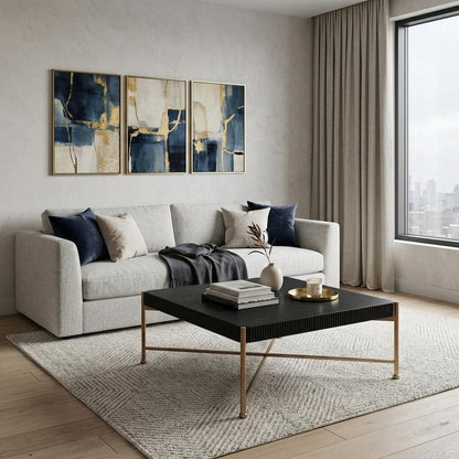 42" Black and Gold Solid Wood and Steel Square Coffee Table HomeRoots