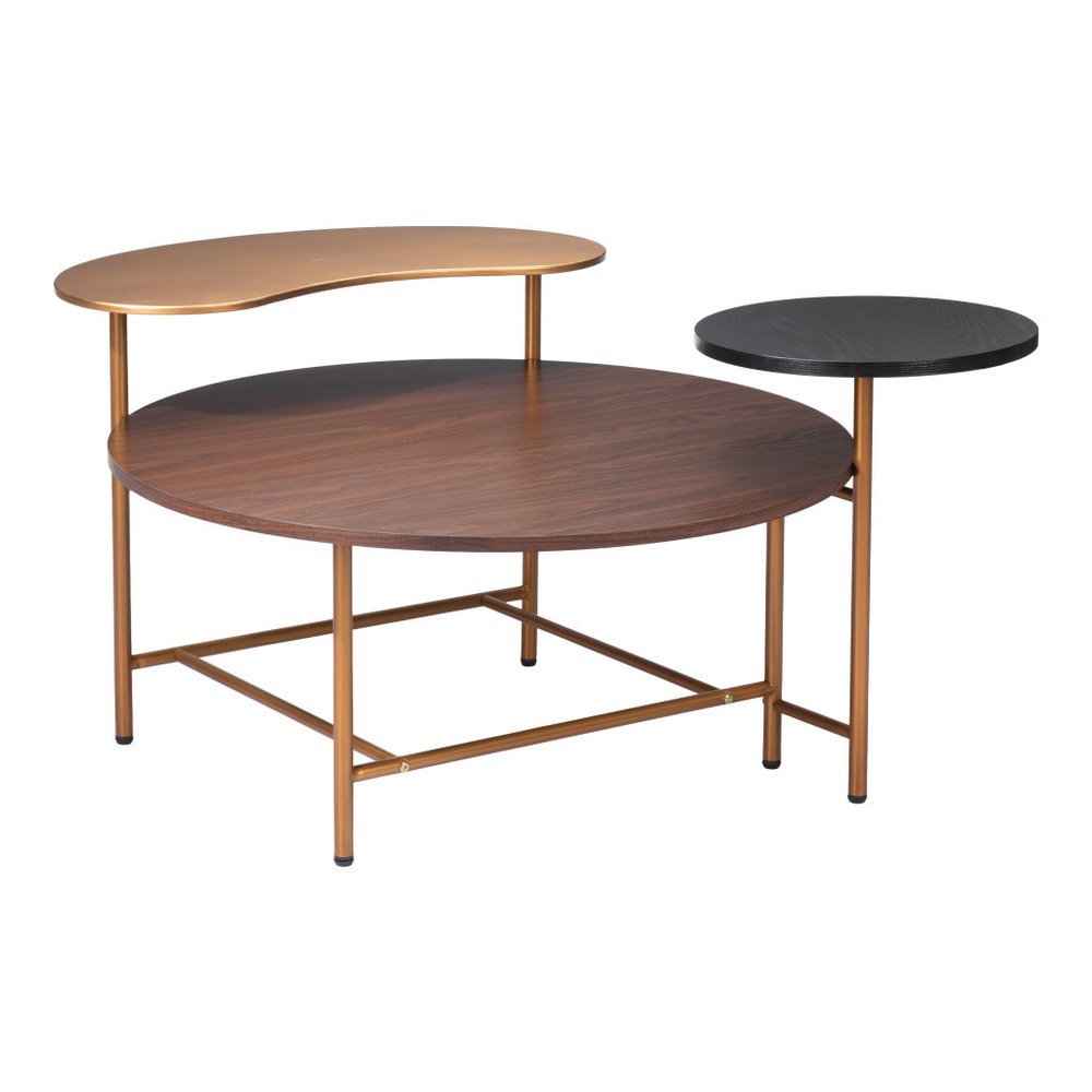 55" Brown Black and Gold Wood and Steel Three Tier Coffee Table HomeRoots