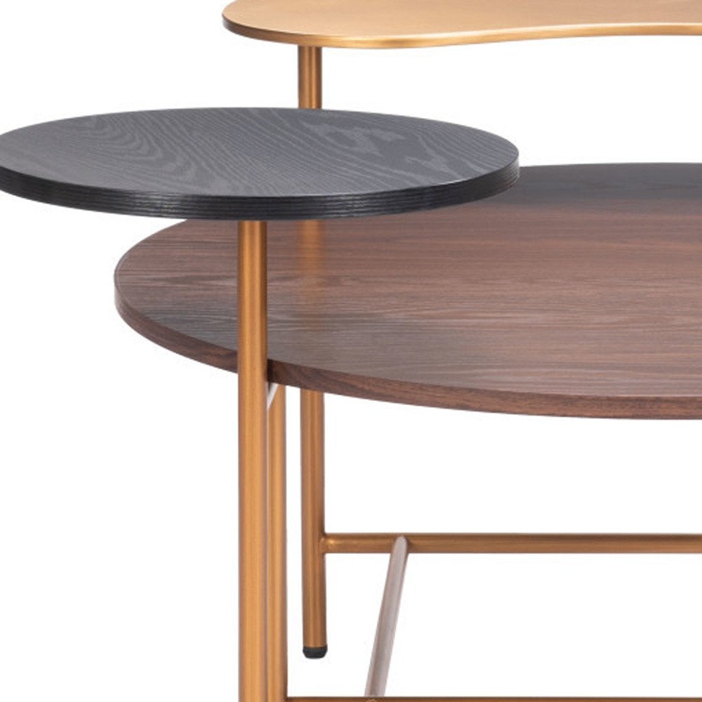 55" Brown Black and Gold Wood and Steel Three Tier Coffee Table HomeRoots