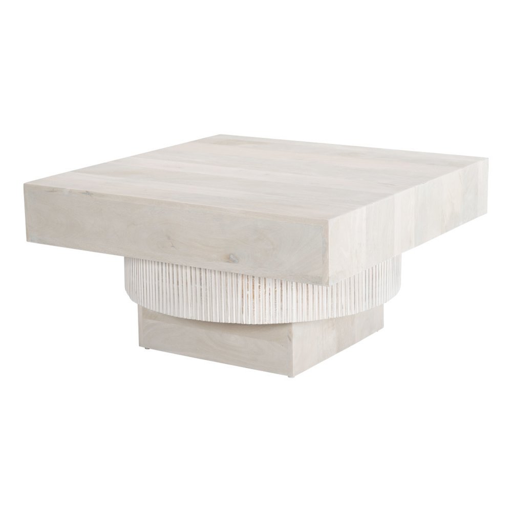 36" Natural White Solid Wood Square Geo Pedestal Coffee Table HomeRoots