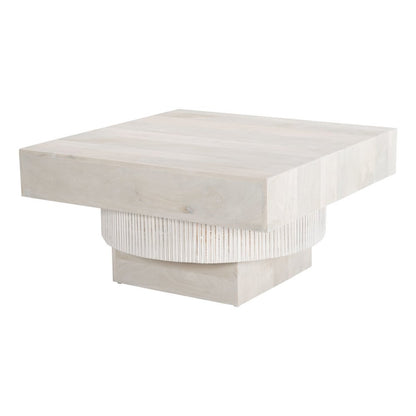 36" Natural White Solid Wood Square Geo Pedestal Coffee Table HomeRoots