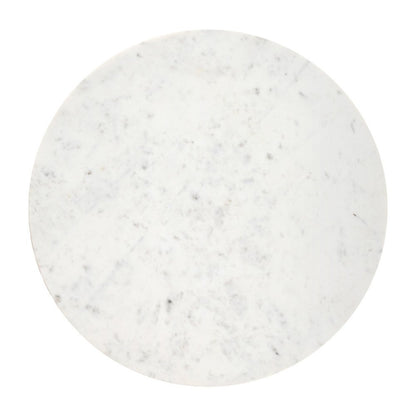 34" White and Natural Genuine Marble and Wood Round Drum Coffee Table HomeRoots