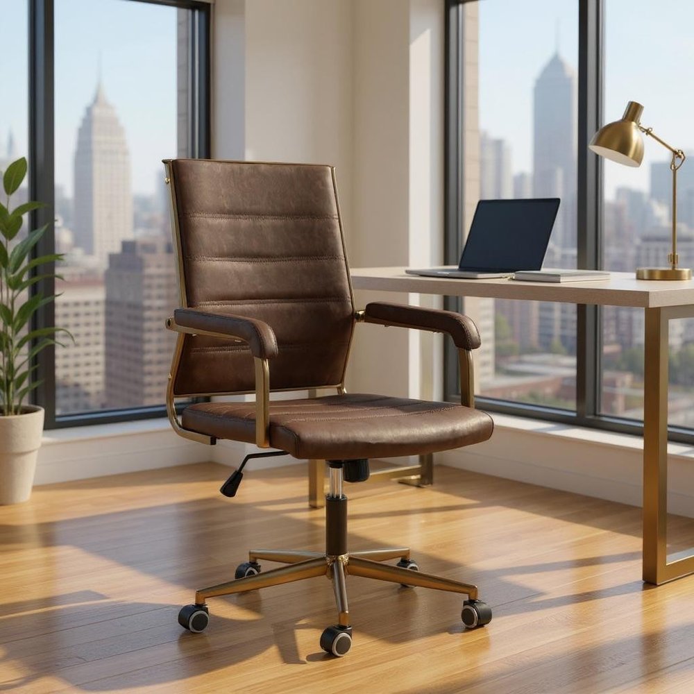 Espresso and Bronze Adjustable Height Swivel Rolling Office Chair HomeRoots