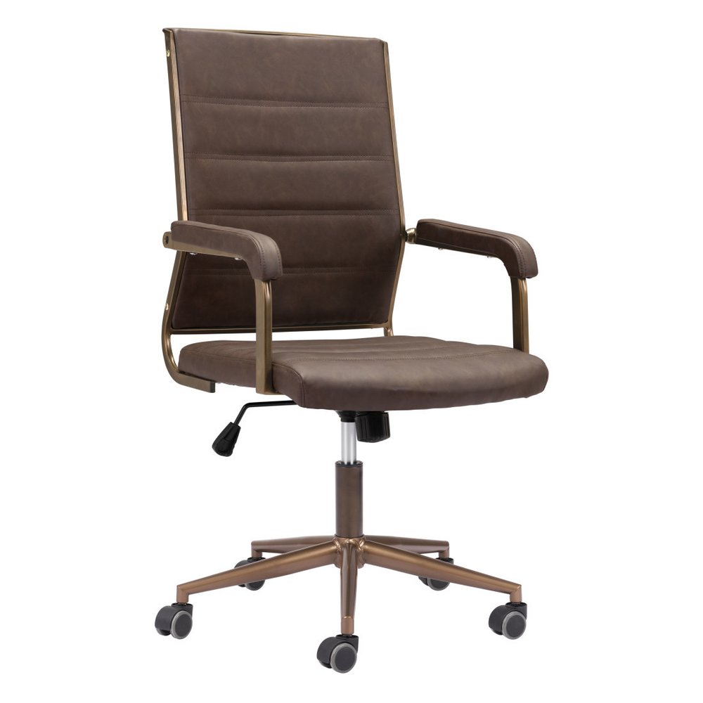 Espresso and Bronze Adjustable Height Swivel Rolling Office Chair — view 8