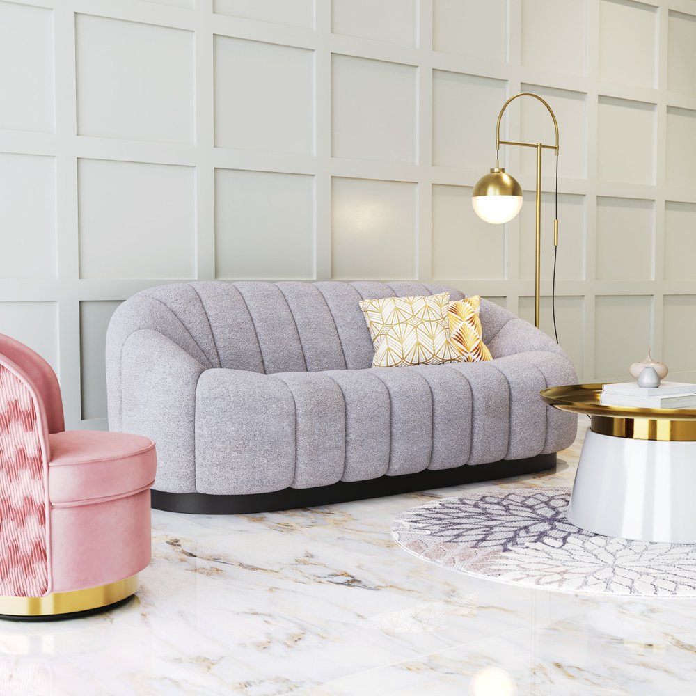 85" Light Gray Upholstered Curved Sofa HomeRoots
