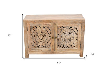 30" Natural Solid Wood Textured Door Accent Cabinet With Two Doors HomeRoots