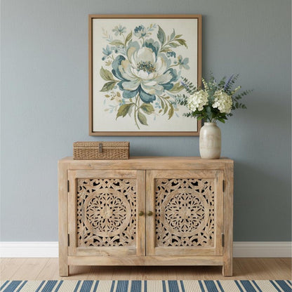 30" Natural Solid Wood Textured Door Accent Cabinet With Two Doors HomeRoots