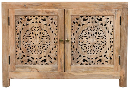 30" Natural Solid Wood Textured Door Accent Cabinet With Two Doors HomeRoots