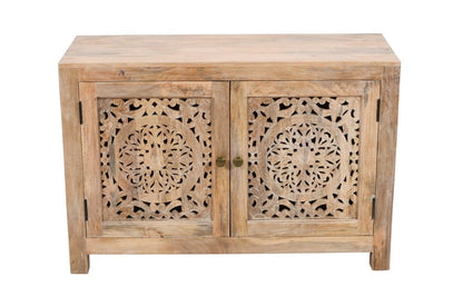 30" Natural Solid Wood Textured Door Accent Cabinet With Two Doors HomeRoots