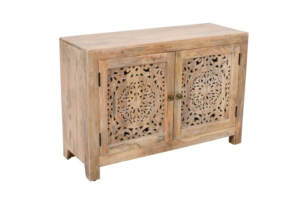 30" Natural Solid Wood Textured Door Accent Cabinet With Two Doors HomeRoots