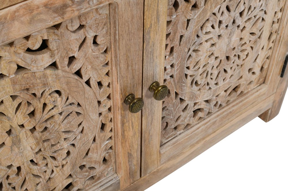 30" Natural Solid Wood Textured Door Accent Cabinet With Two Doors HomeRoots