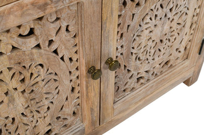 30" Natural Solid Wood Textured Door Accent Cabinet With Two Doors HomeRoots