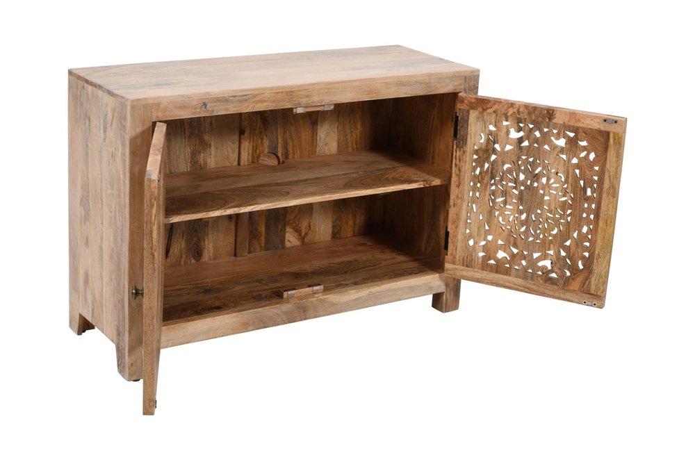 30" Natural Solid Wood Textured Door Accent Cabinet With Two Doors HomeRoots