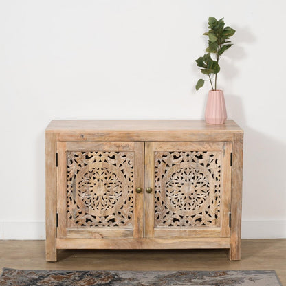 30" Natural Solid Wood Textured Door Accent Cabinet With Two Doors HomeRoots