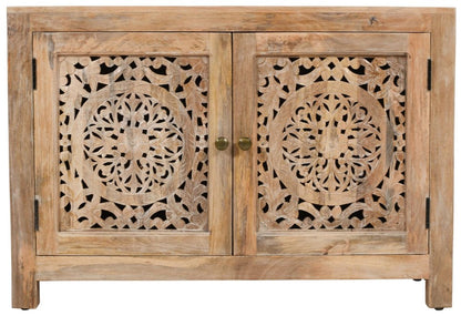 30" Natural Solid Wood Textured Door Accent Cabinet With Two Doors HomeRoots