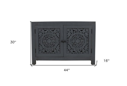 30" Gray Distressed Solid Wood Textured Door Accent Cabinet With Two Doors HomeRoots