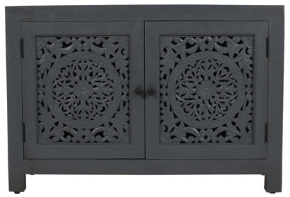 30" Gray Distressed Solid Wood Textured Door Accent Cabinet With Two Doors HomeRoots