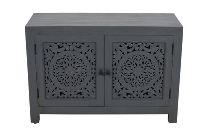 30" Gray Distressed Solid Wood Textured Door Accent Cabinet With Two Doors HomeRoots