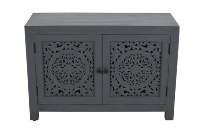 30" Gray Distressed Solid Wood Textured Door Accent Cabinet With Two Doors HomeRoots