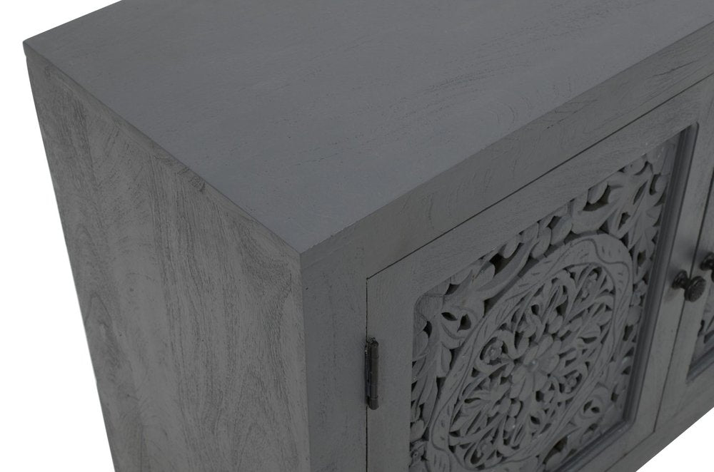 30" Gray Distressed Solid Wood Textured Door Accent Cabinet With Two Doors HomeRoots