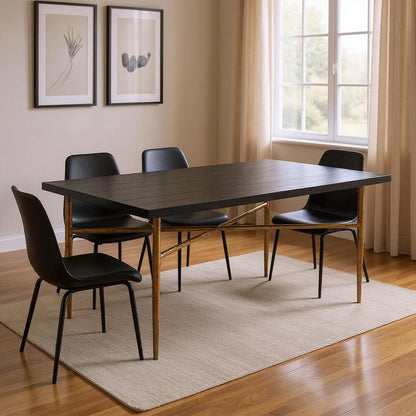 72" Black and Bronze Wood and Steel Dining Table HomeRoots