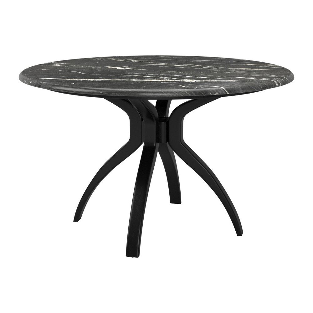 50" Black Faux Marble and Steel Pedestal Base Round Top Dining Table HomeRoots