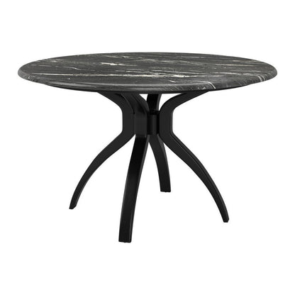 50" Black Faux Marble and Steel Pedestal Base Round Top Dining Table HomeRoots