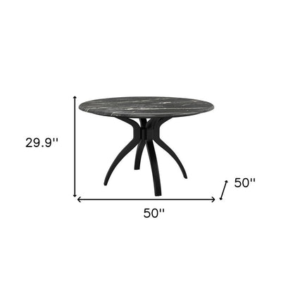 50" Black Faux Marble and Steel Pedestal Base Round Top Dining Table HomeRoots
