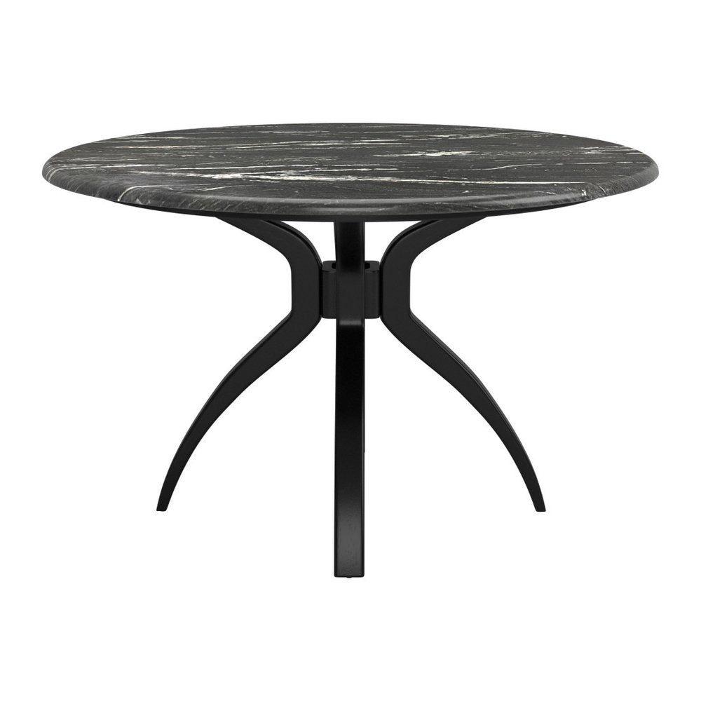 50" Black Faux Marble and Steel Pedestal Base Round Top Dining Table HomeRoots