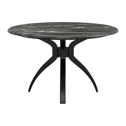 50" Black Faux Marble and Steel Pedestal Base Round Top Dining Table HomeRoots